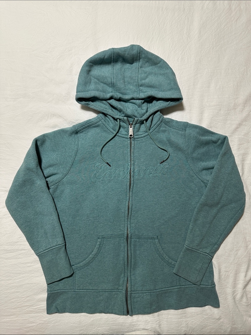 Carhartt Teal Zip Hoodie with Script Embroidered Log Womens Large